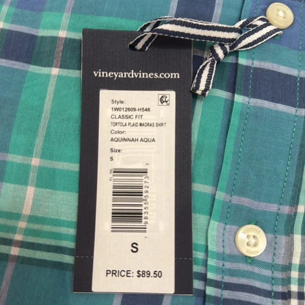 VINEYARD VINES TORTOLA PLAID MADRAS SHIRT CLASSIC FIT AQUINNAH AQUA - S - Picture 3 of 5